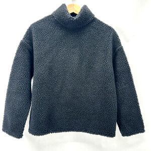 Emerson Fry Edie Sherpa Top Womens S Mock Neck Black Recycled Outdoor Preppy